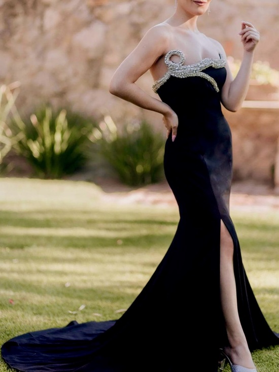Terani Couture Dresses & Skirts - Terani Couture Black Strapless Gown with silver jewel Detail